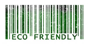 A green barcode with the word eco friendly on it.