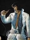 A painting of elvis singing into a microphone.