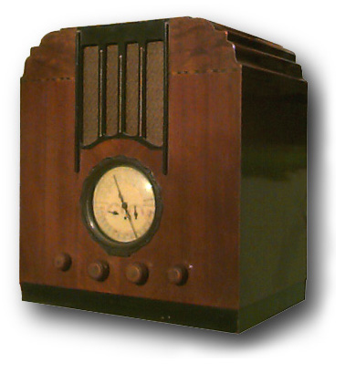 A wooden radio on a white background.